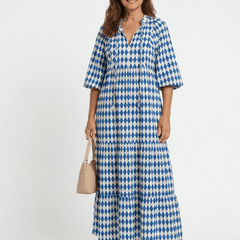 Elodie | Diamond Print Tiered Midi Dress - Harry & Olivia Birmingham
