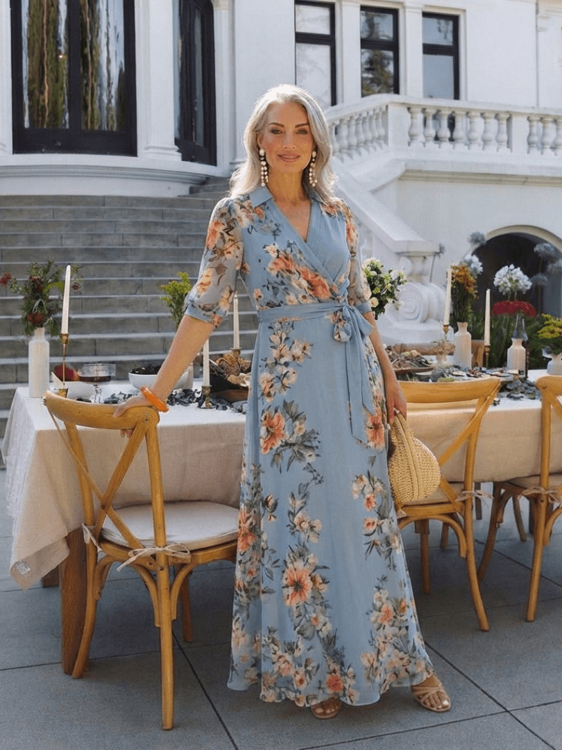 Elowen | Floral Wrap V Neck Maxi Dress - Harry & Olivia Birmingham