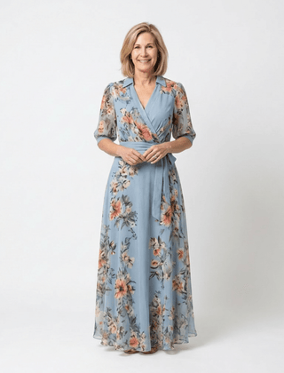 Elowen | Floral Wrap V Neck Maxi Dress - Harry & Olivia Birmingham