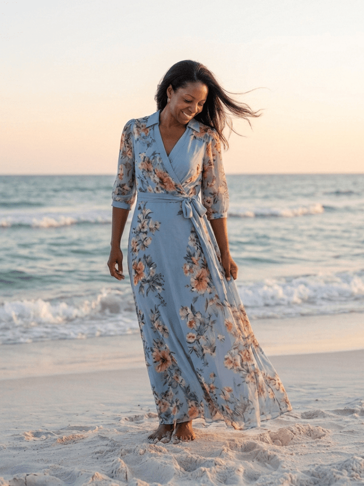 Elowen | Floral Wrap V Neck Maxi Dress - Harry & Olivia Birmingham