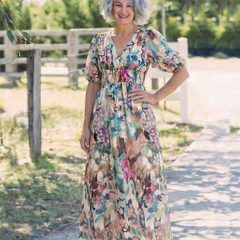Eulalie | V Neck Short Sleeve Gathered Waist Midi Dress - Harry & Olivia Birmingham