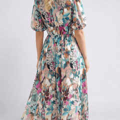 Eulalie | V Neck Short Sleeve Gathered Waist Midi Dress - Harry & Olivia Birmingham
