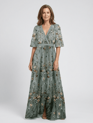 Evadne | Floral V Neck Short Sleeve Maxi Dress - Harry & Olivia Birmingham
