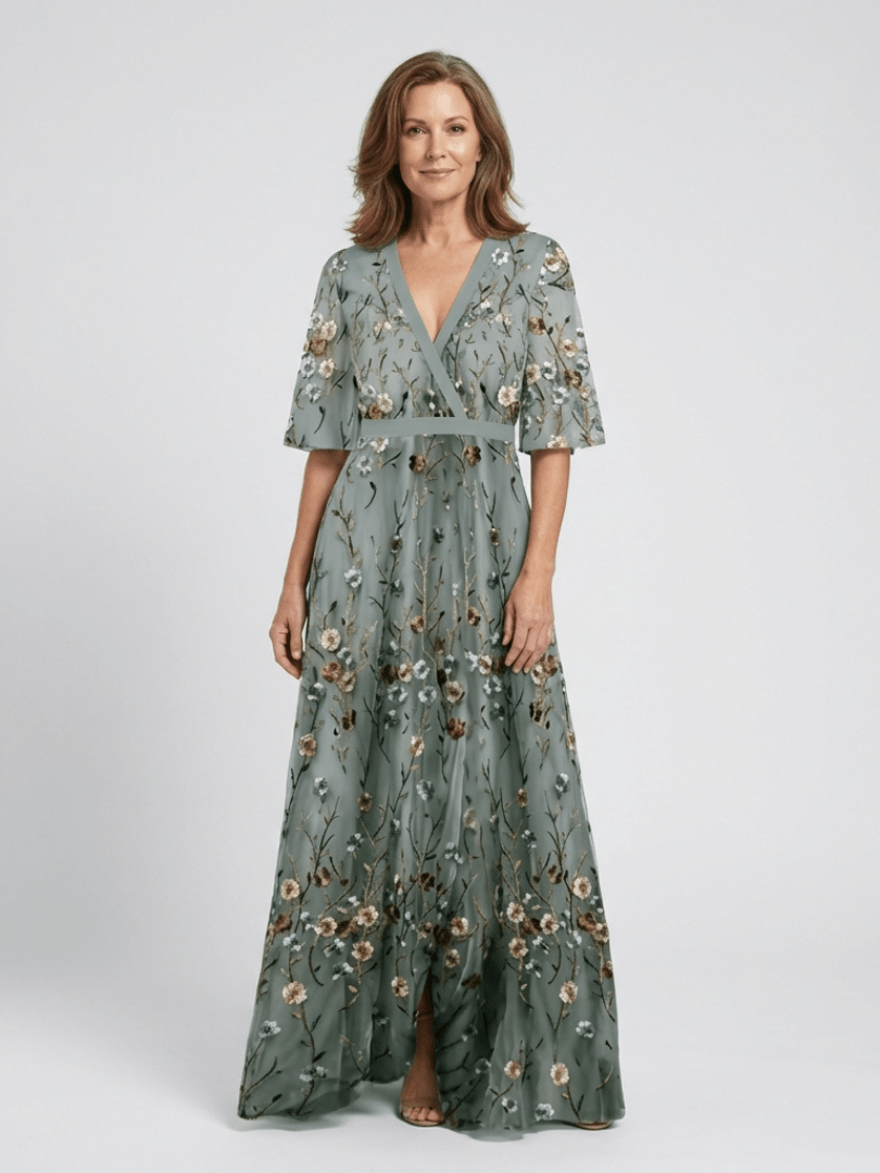Evadne | Floral V Neck Short Sleeve Maxi Dress - Harry & Olivia Birmingham