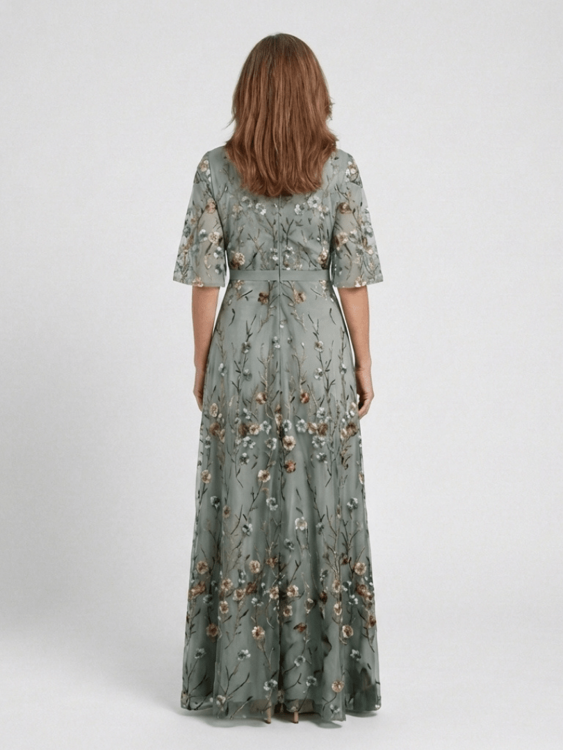 Evadne | Floral V Neck Short Sleeve Maxi Dress - Harry & Olivia Birmingham