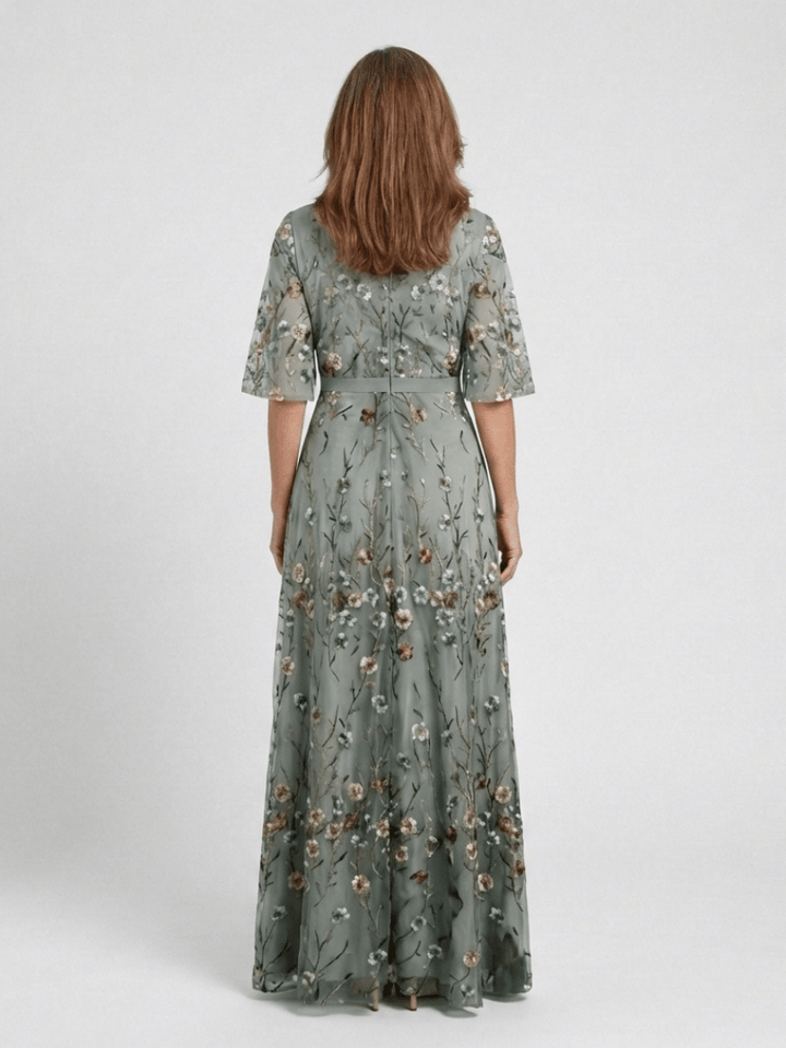 Evadne | Floral V Neck Short Sleeve Maxi Dress - Harry & Olivia Birmingham