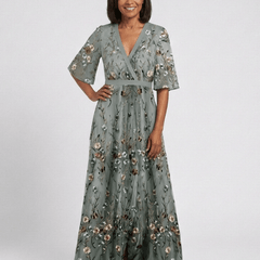 Evadne | Floral V Neck Short Sleeve Maxi Dress - Harry & Olivia Birmingham