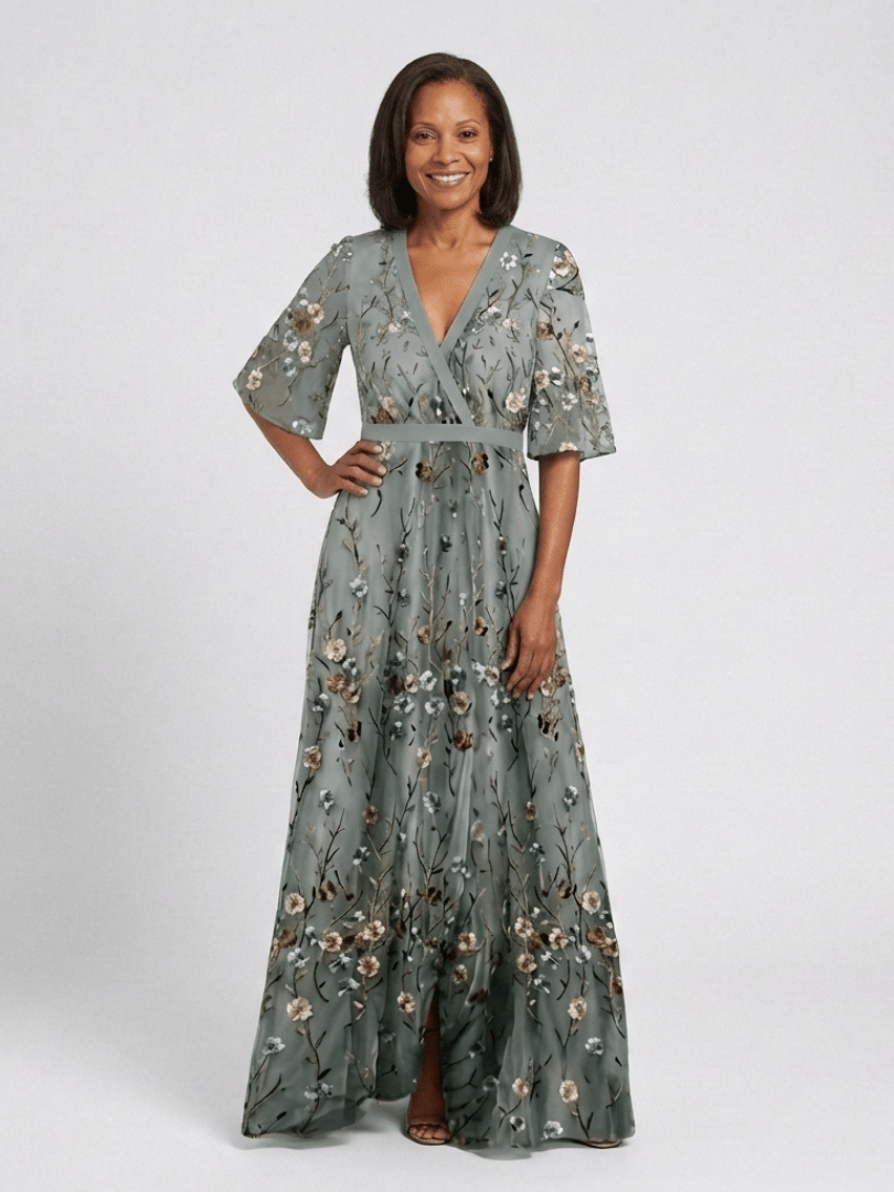 Evadne | Floral V Neck Short Sleeve Maxi Dress - Harry & Olivia Birmingham