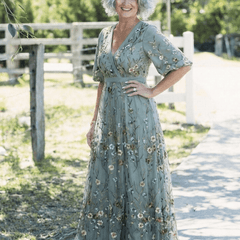 Evadne | Floral V Neck Short Sleeve Maxi Dress - Harry & Olivia Birmingham