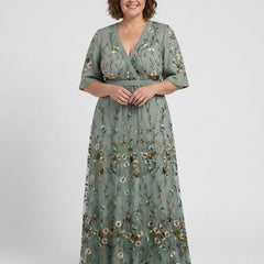 Evadne | Floral V Neck Short Sleeve Maxi Dress - Harry & Olivia Birmingham