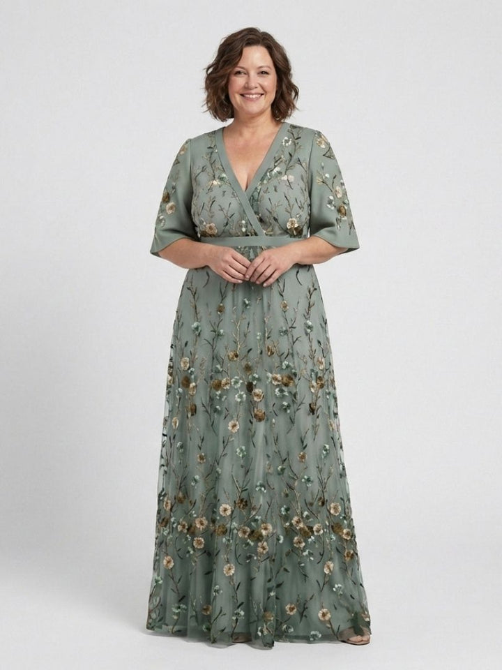 Evadne | Floral V Neck Short Sleeve Maxi Dress - Harry & Olivia Birmingham