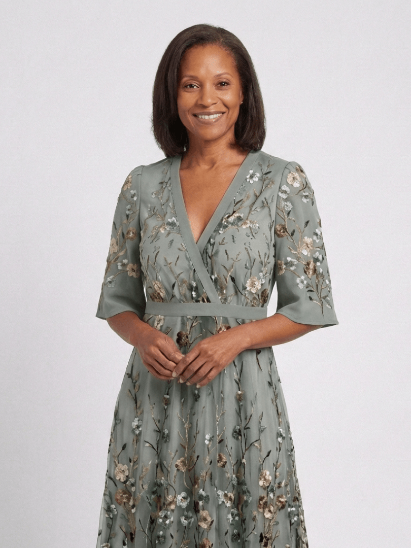 Evadne | Floral V Neck Short Sleeve Maxi Dress - Harry & Olivia Birmingham