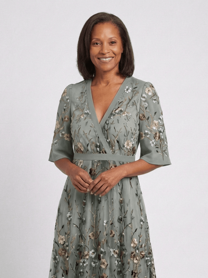 Evadne | Floral V Neck Short Sleeve Maxi Dress - Harry & Olivia Birmingham