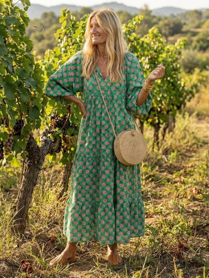 Fiora | Floral Print V Neck Tiered Midi Dress - Harry & Olivia Birmingham