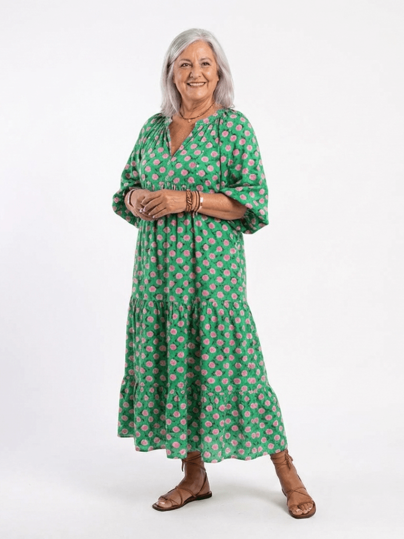 Fiora | Floral Print V Neck Tiered Midi Dress - Harry & Olivia Birmingham