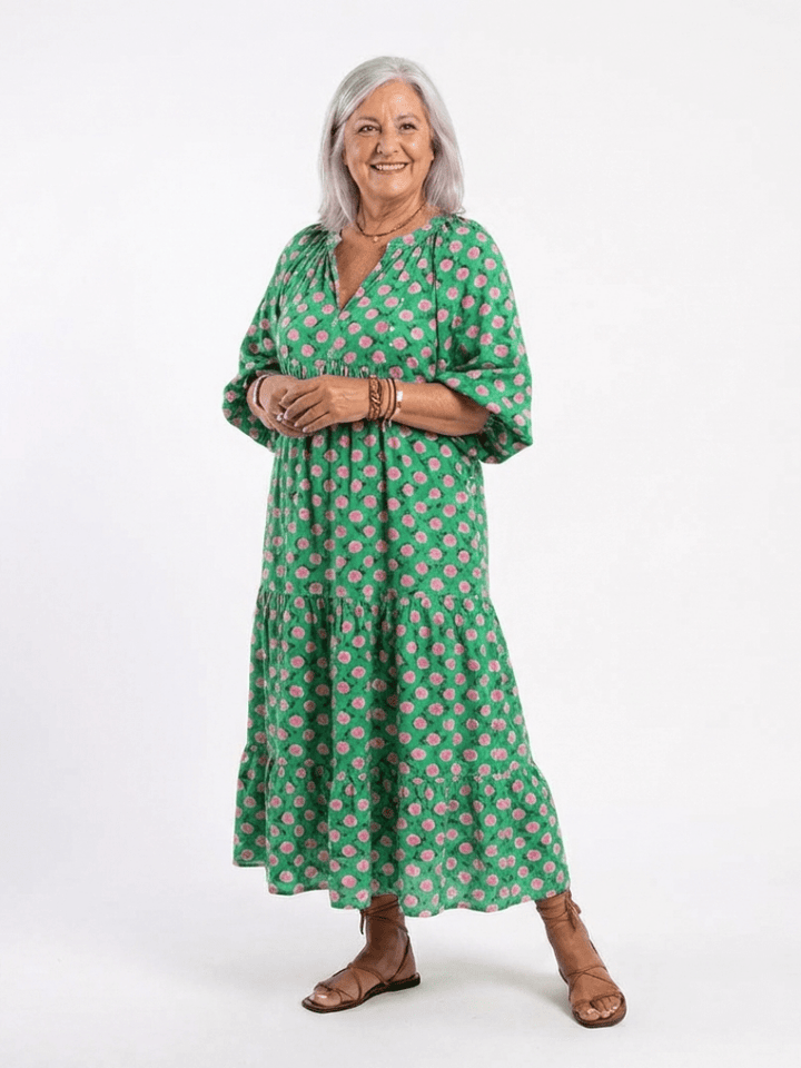 Fiora | Floral Print V Neck Tiered Midi Dress - Harry & Olivia Birmingham