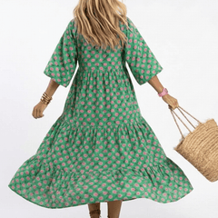Fiora | Floral Print V Neck Tiered Midi Dress - Harry & Olivia Birmingham