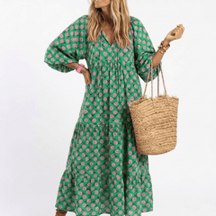 Fiora | Floral Print V Neck Tiered Midi Dress - Harry & Olivia Birmingham