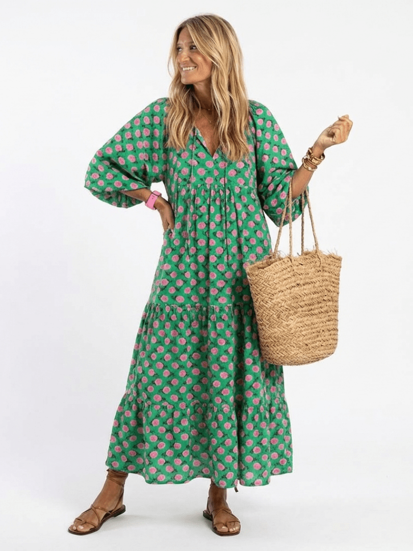 Fiora | Floral Print V Neck Tiered Midi Dress - Harry & Olivia Birmingham