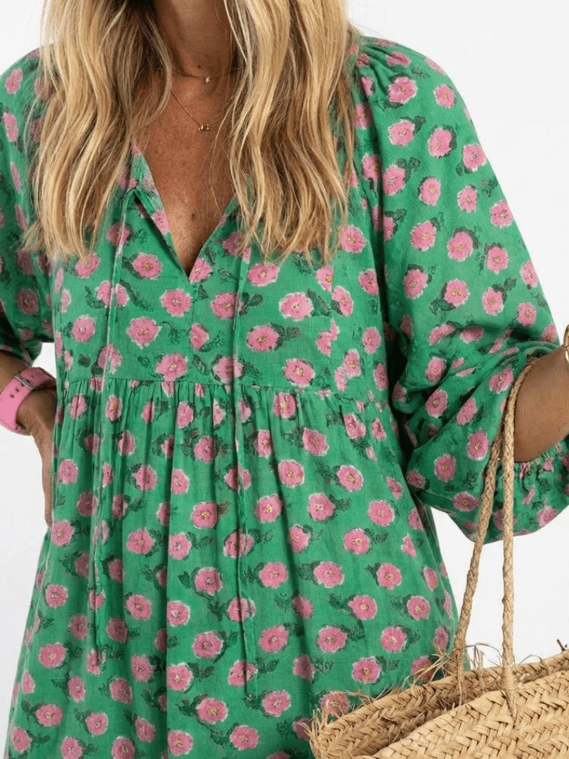 Fiora | Floral Print V Neck Tiered Midi Dress - Harry & Olivia Birmingham