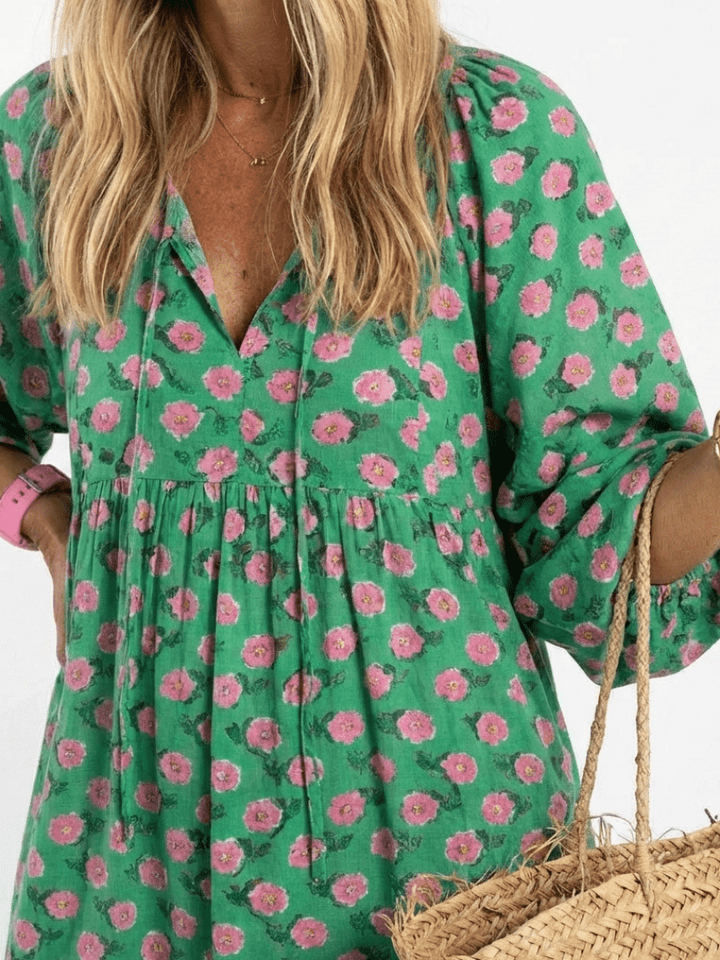 Fiora | Floral Print V Neck Tiered Midi Dress - Harry & Olivia Birmingham