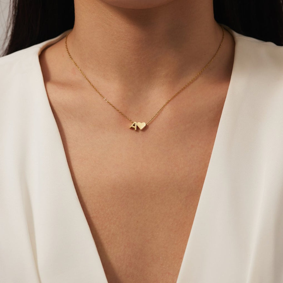 Forever Love & Letter Gold Necklace - Harry & Olivia Birmingham