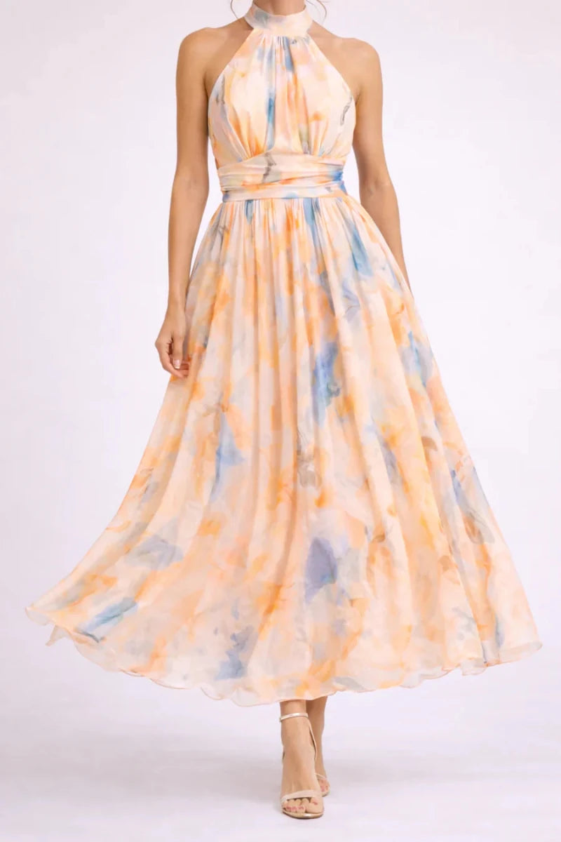 HALTER | Watercolour Print Maxi Dress - Harry & Olivia Birmingham