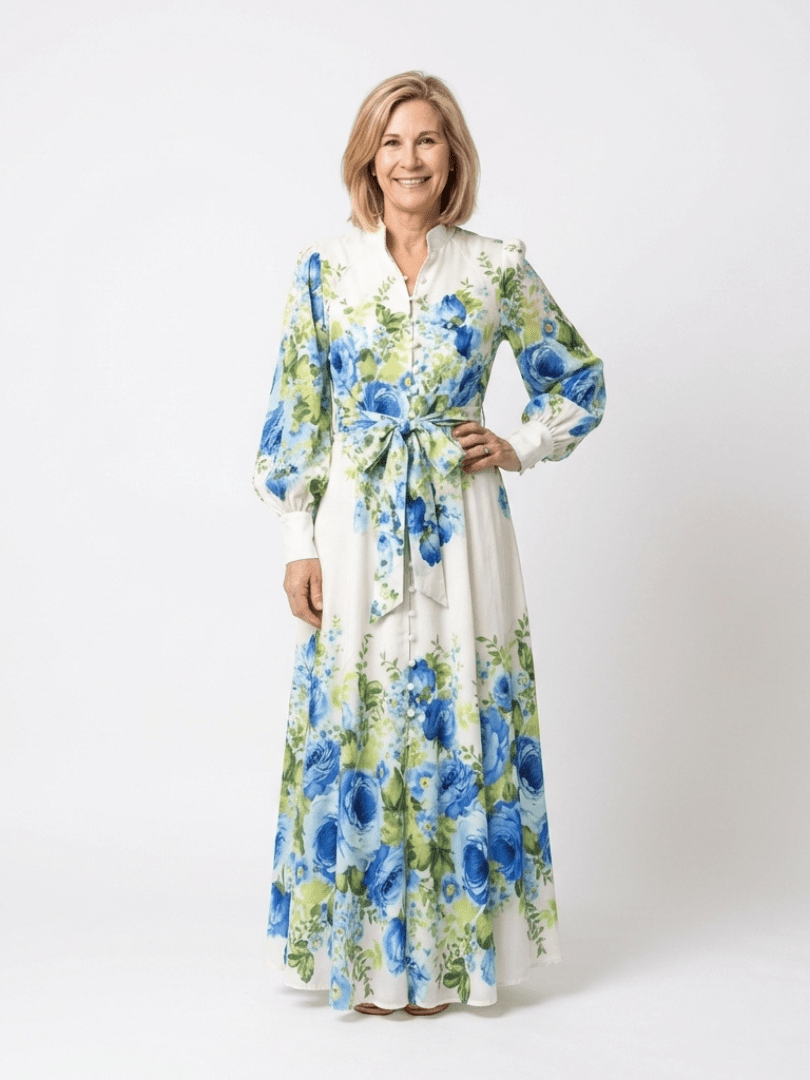 Harper | Long Sleeve Floral Button Front Maxi Dress - Harry & Olivia Birmingham