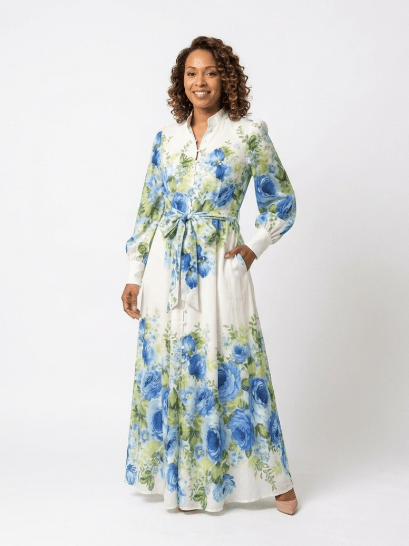 Harper | Long Sleeve Floral Button Front Maxi Dress - Harry & Olivia Birmingham