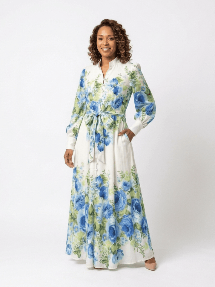 Harper | Long Sleeve Floral Button Front Maxi Dress - Harry & Olivia Birmingham