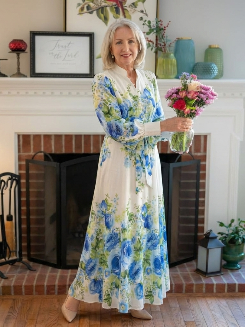 Harper | Long Sleeve Floral Button Front Maxi Dress - Harry & Olivia Birmingham