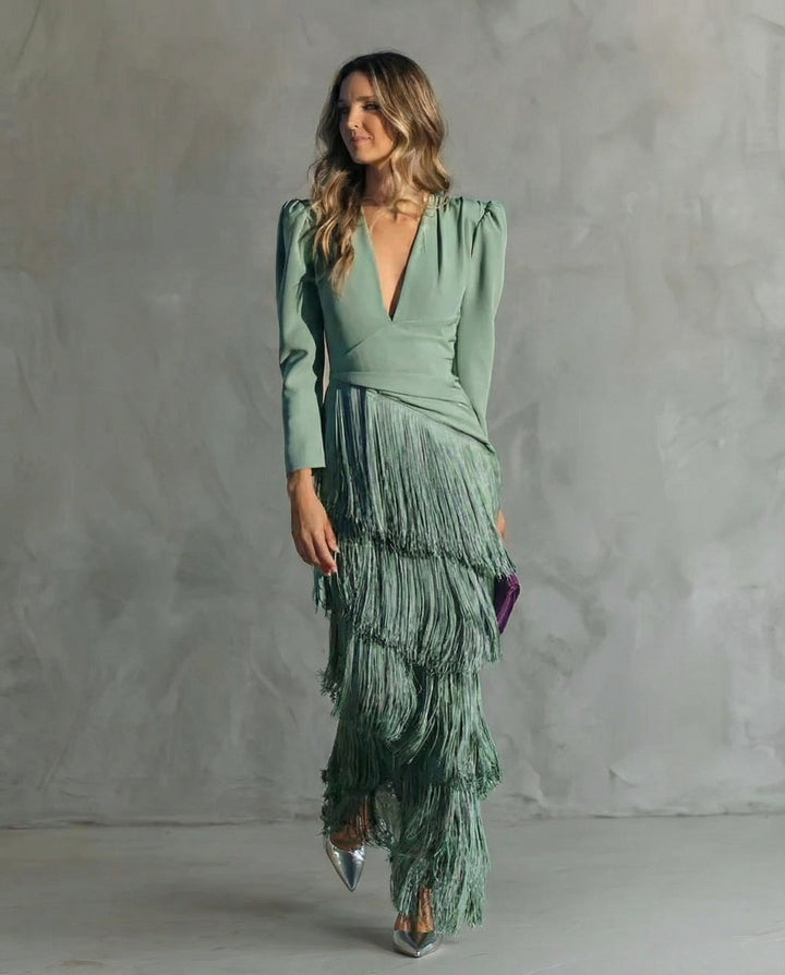 CLARA | Elegant Dress with Fringe Sleeves