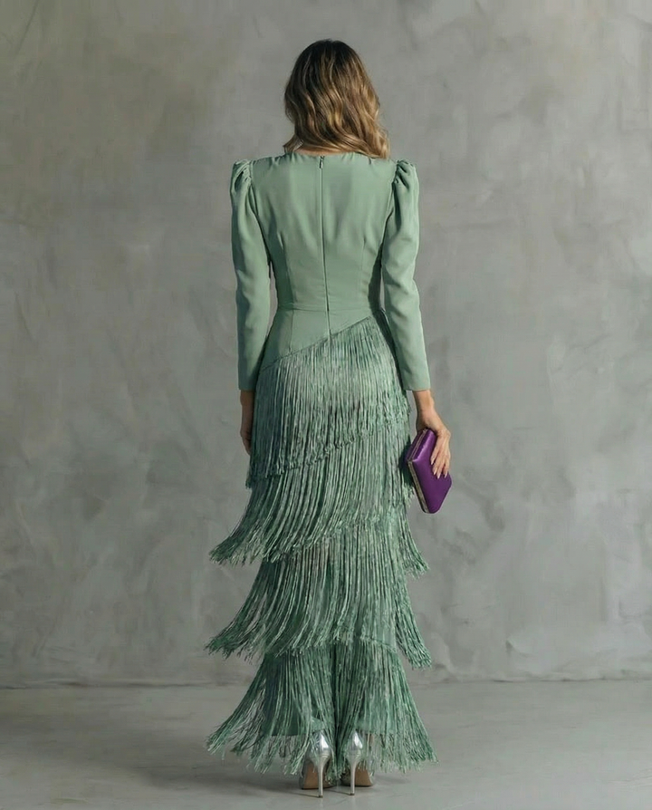 CLARA | Elegant Dress with Fringe Sleeves