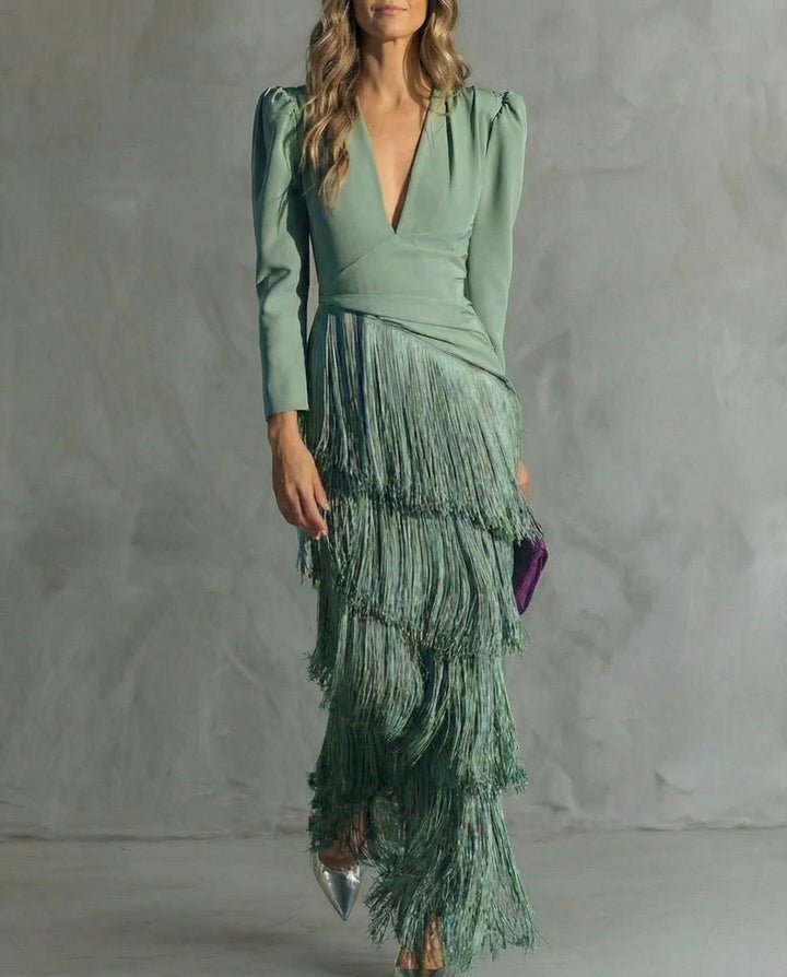 CLARA | Elegant Dress with Fringe Sleeves