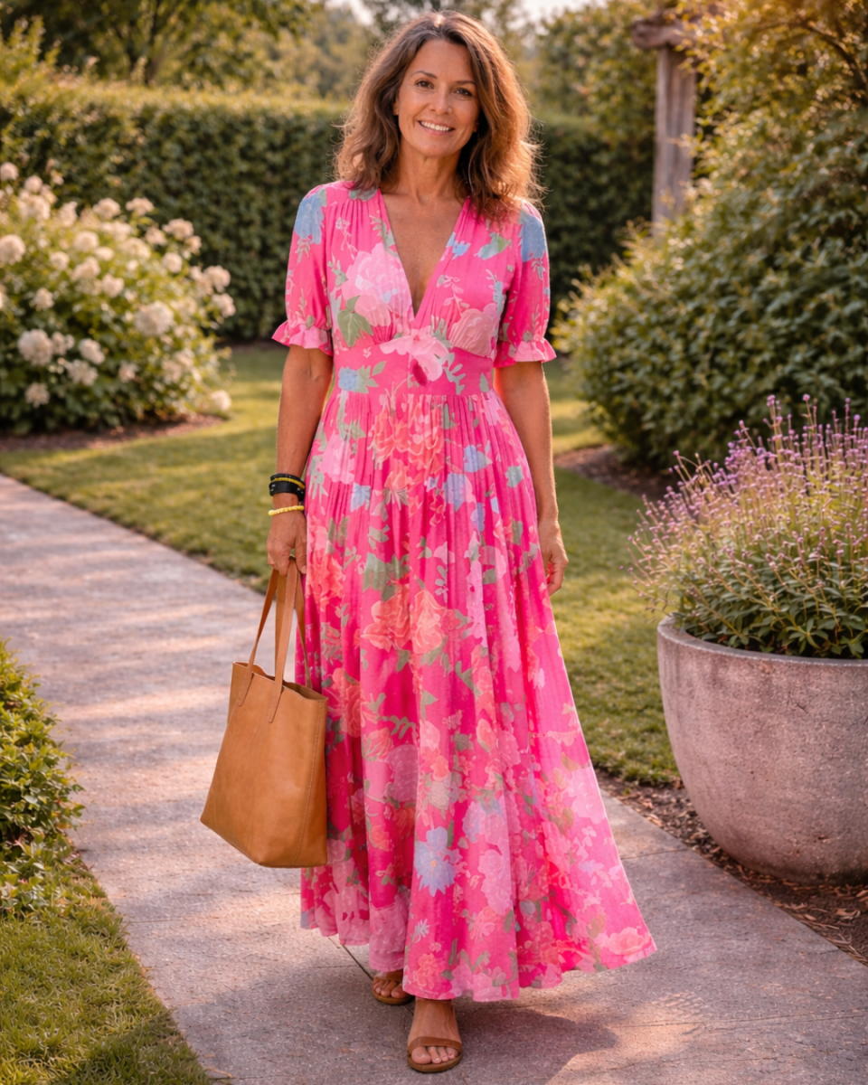 Ione | Short Sleeve V Neck Floral Midi Dress - Harry & Olivia Birmingham