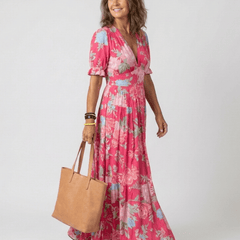 Ione | Short Sleeve V Neck Floral Midi Dress - Harry & Olivia Birmingham