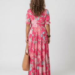 Ione | Short Sleeve V Neck Floral Midi Dress - Harry & Olivia Birmingham