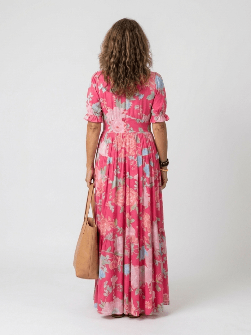 Ione | Short Sleeve V Neck Floral Midi Dress - Harry & Olivia Birmingham