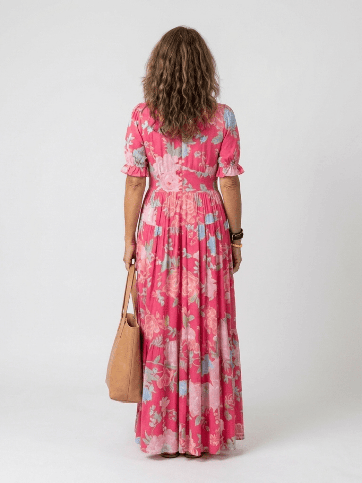Ione | Short Sleeve V Neck Floral Midi Dress - Harry & Olivia Birmingham