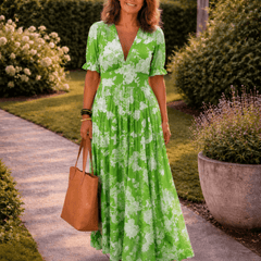 Ione | Short Sleeve V Neck Floral Midi Dress - Harry & Olivia Birmingham