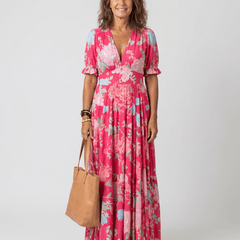 Ione | Short Sleeve V Neck Floral Midi Dress - Harry & Olivia Birmingham