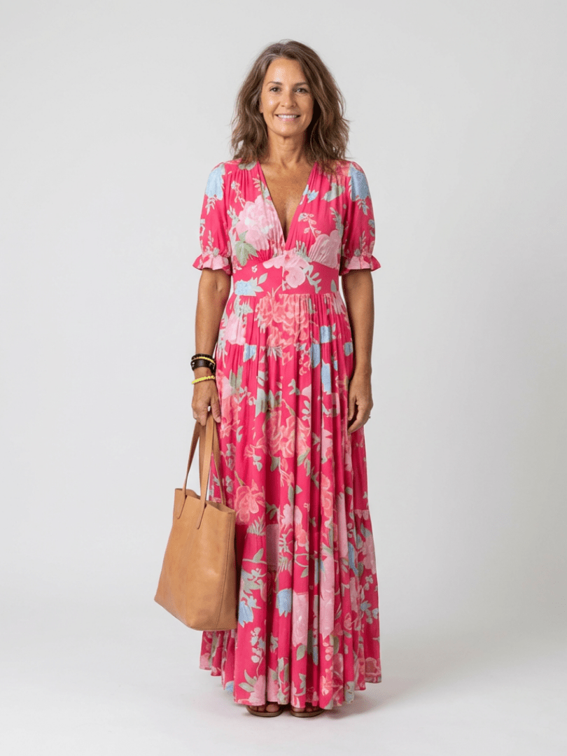 Ione | Short Sleeve V Neck Floral Midi Dress - Harry & Olivia Birmingham