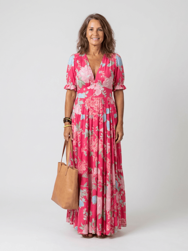 Ione | Short Sleeve V Neck Floral Midi Dress - Harry & Olivia Birmingham