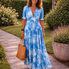 Ione | Short Sleeve V Neck Floral Midi Dress - Harry & Olivia Birmingham