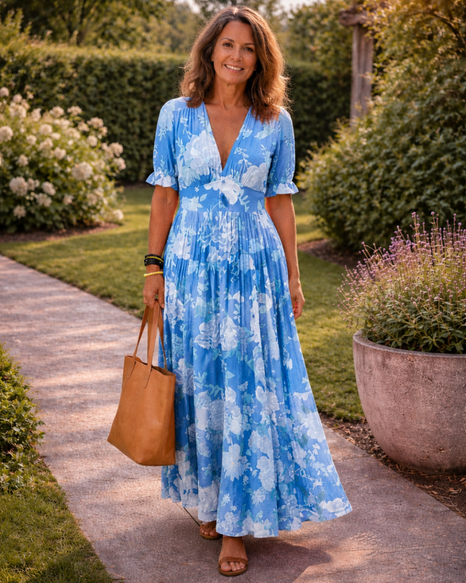 Ione | Short Sleeve V Neck Floral Midi Dress - Harry & Olivia Birmingham