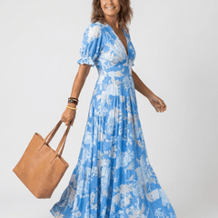 Ione | Short Sleeve V Neck Floral Midi Dress - Harry & Olivia Birmingham