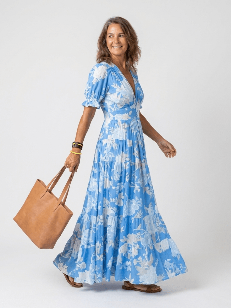Ione | Short Sleeve V Neck Floral Midi Dress - Harry & Olivia Birmingham