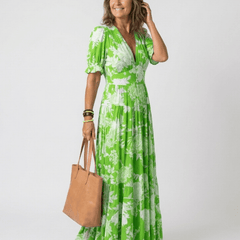Ione | Short Sleeve V Neck Floral Midi Dress - Harry & Olivia Birmingham