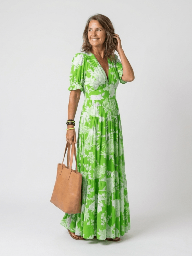 Ione | Short Sleeve V Neck Floral Midi Dress - Harry & Olivia Birmingham
