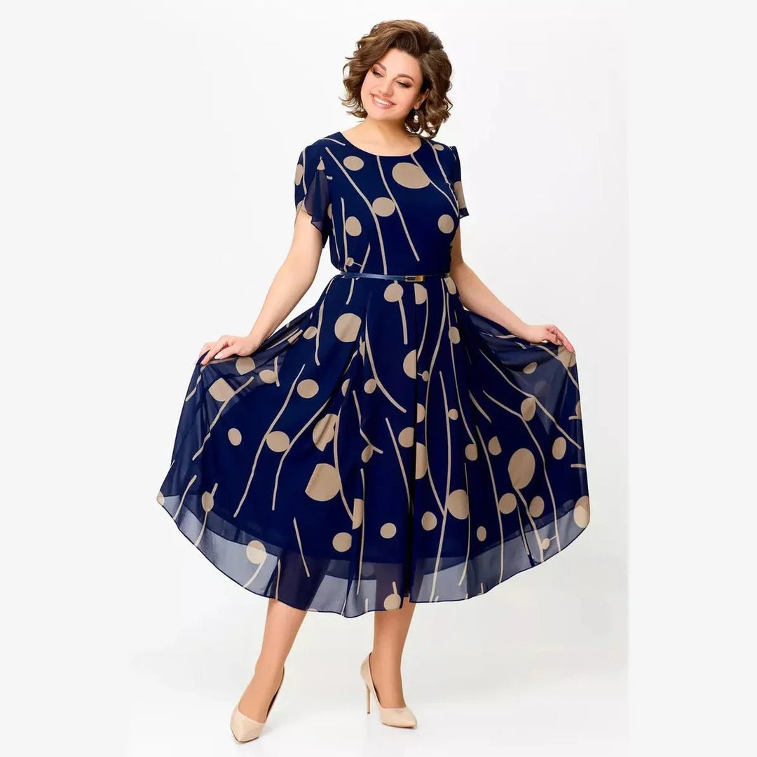 IVY | NAVY POLKA DOT PRINT CHIFFON MIDI DRESS - Harry & Olivia Birmingham
